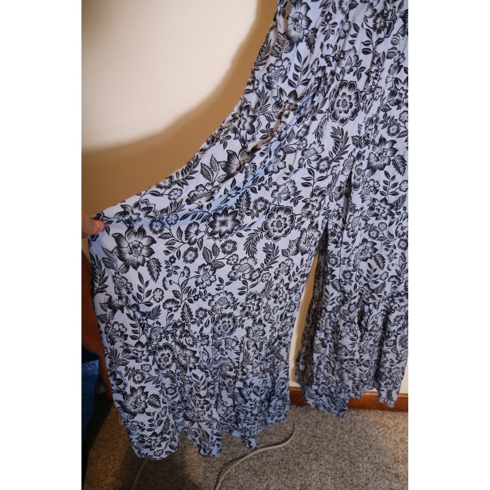 Aerie Party Jumpsuit Small Blue Floral Wide Leg Flowy Boho Ruffle Ocean Sky - Picture 5 of 7
